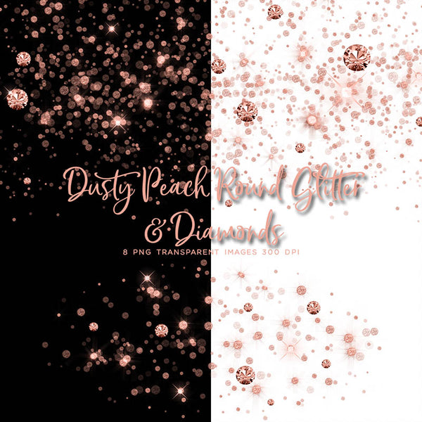 Dusty Peach Round Glitter Dust & Diamonds 01 - sparkly 8 PNG Transparent Overlays High Resolution - Instant Download Digital Clip art