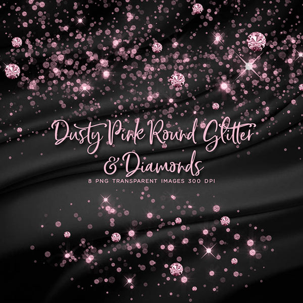 Dusty Pink Round Glitter Dust & Diamonds 01 - sparkly 8 PNG Transparent Overlays High Resolution - Instant Download Digital Clip art