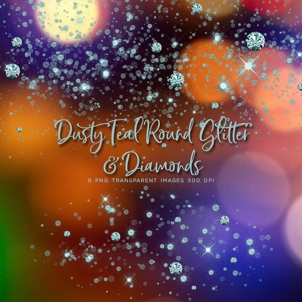 Dusty Teal Round Glitter Dust & Diamonds 01 - sparkly 8 PNG Transparent Overlays High Resolution - Instant Download Digital Clip art
