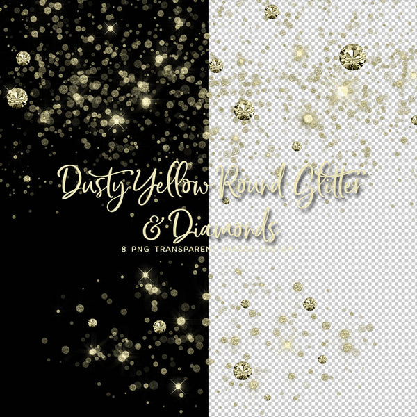 Dusty Yellow Round Glitter Dust & Diamonds 01 - sparkly 8 PNG Transparent Overlays High Resolution - Instant Download Digital Clip art
