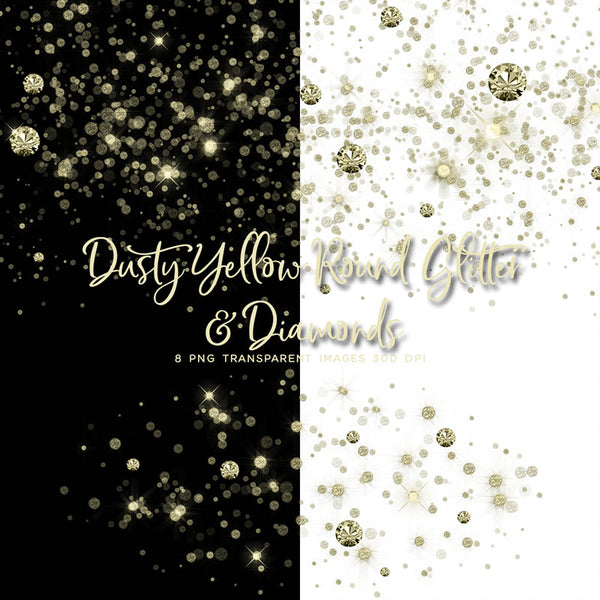 Dusty Yellow Round Glitter Dust & Diamonds 01 - sparkly 8 PNG Transparent Overlays High Resolution - Instant Download Digital Clip art