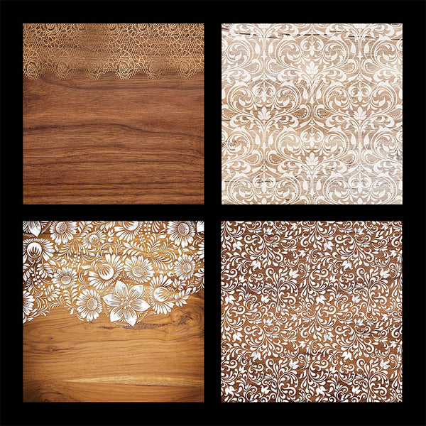 Floral Patterns on Wood - 7 High Resolution Images - Instant Download Digital Clip art