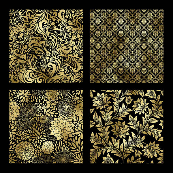 Flower Patterns Gold And Black Vol 1 - 14 High Resolution Images - Instant Download Digital Clip art