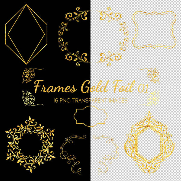 Frames Gold Foil 01 - 16 PNG Transparent Images High Resolution Images - Instant Download Digital Clip art