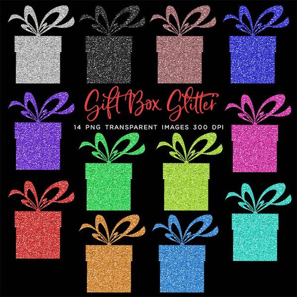 Gift Box Glitter - 14 PNG Transparent Images - Instant Download Digital Clip art