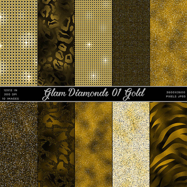 Glam Diamonds 01 Gold Glitter Texture Digital Paper Animal Prints - 10 Images High Resolution - Instant Download Digital Clip art