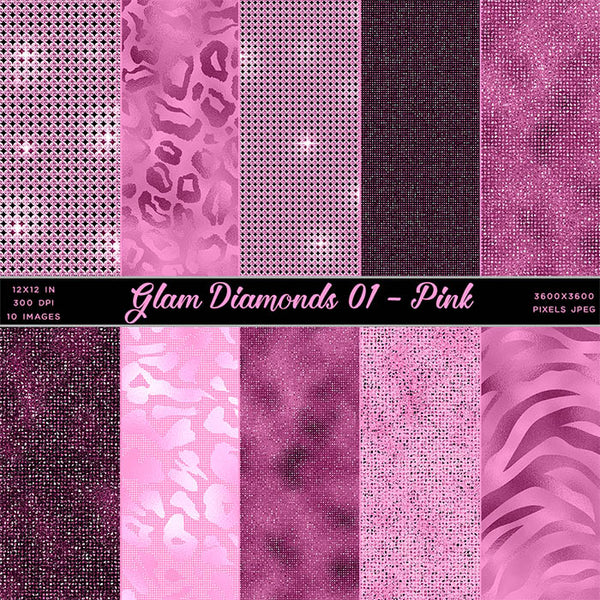Glam Diamonds 01 Pink Glitter Texture Digital Paper Animal Prints - 10 Images High Resolution - Instant Download Digital Clip art