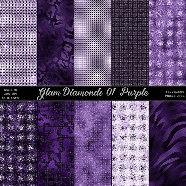Glam Diamonds 01 Purple Glitter Texture Digital Paper Animal Prints - 10 Images High Resolution - Instant Download Digital Clip art