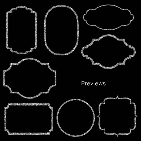 Glittery Frames 1 Silver - 14 PNG Transparent Images - Instant Download Digital Clip art
