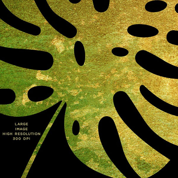 Gold And Green Tropical Leaves 01 - 27 Transparent Objects PNG Overlays - Instant Download Digital Clip art