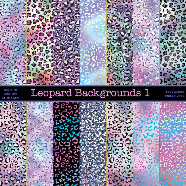 Leopard Backgrounds Iridescent Colorful Patterns - 14 High Resolution JPG Images - Instant Download Digital Clip art