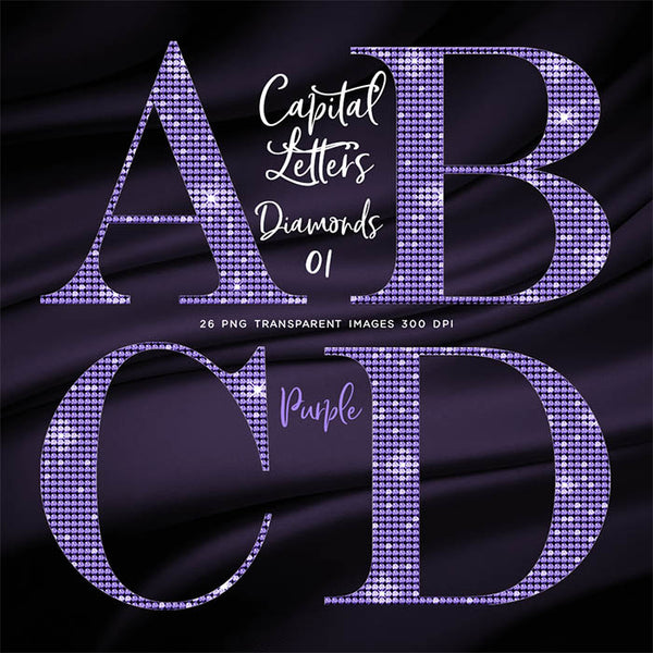 Letters Alphabet Diamonds Capital Letters 01 Purple - These are Clip Art NOT Font - 26 PNG Transparent Images - Instant Download Digital Clip art