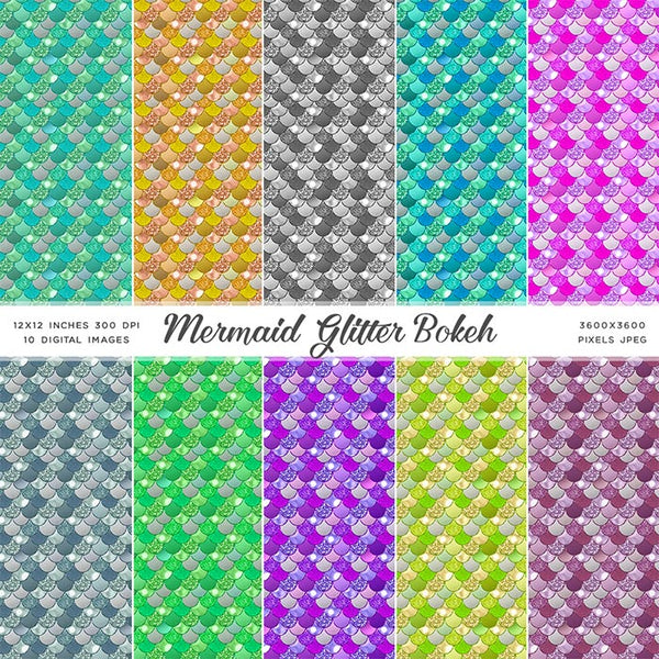 Mermaid Glitter Bokeh 01 - 10 High Resolution Backgrounds - Instant Download Digital Clipart