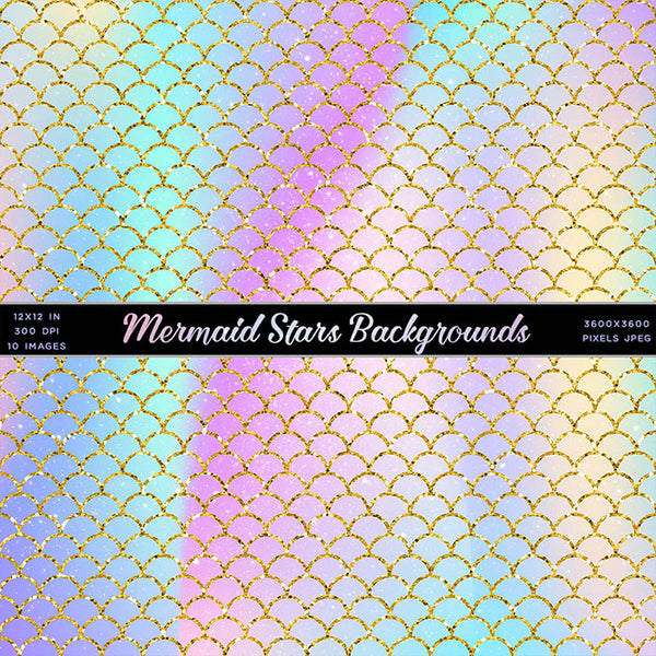 Mermaid Stars Backgrounds - 10 High Resolution Images - Instant Download Digital Clip art