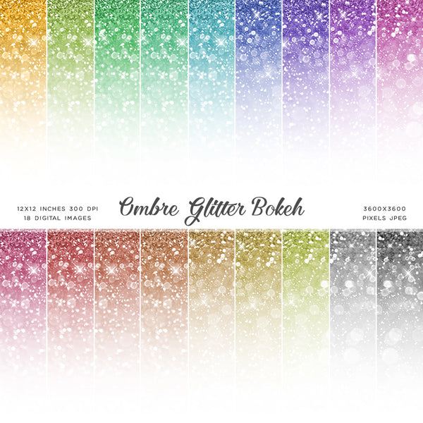 Ombre Glitter Bokeh 18 Backgrounds - Instant Download Digital Clipart for Invitations Cards Party design Backdrop Scrapbooking Kids Crafts