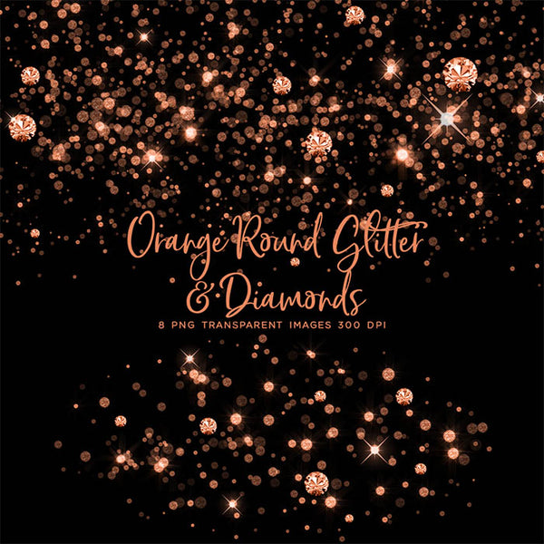 Orange Round Glitter Dust & Diamonds 01 - sparkly 8 PNG Transparent Overlays High Resolution - Instant Download Digital Clip art
