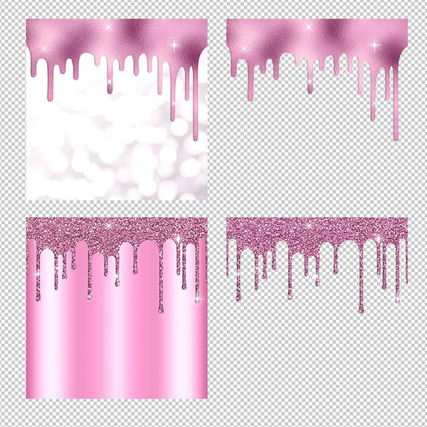 Pink And Glitter Drips - Backgrounds and Transparent Overlays - Instant Download Digital Clip art for Invitations Cards Party design Backdrop Scrapbooking Kids Crafts