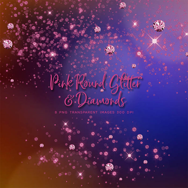 Pink Round Glitter Dust & Diamonds 01 - sparkly 8 PNG Transparent Overlays High Resolution - Instant Download Digital Clip art