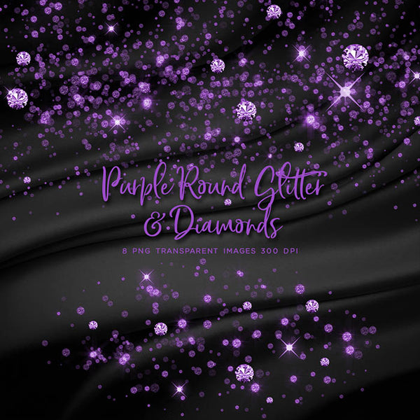 Purple Round Glitter Dust & Diamonds 01 - sparkly 8 PNG Transparent Overlays High Resolution - Instant Download Digital Clip art