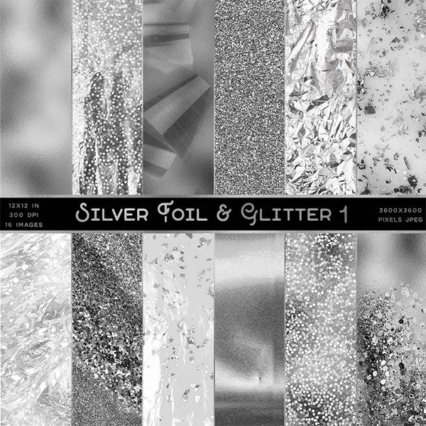 Silver Foil And Glitter 1 Backgrounds - 12 JPG Images - Instant Download Digital Clip art