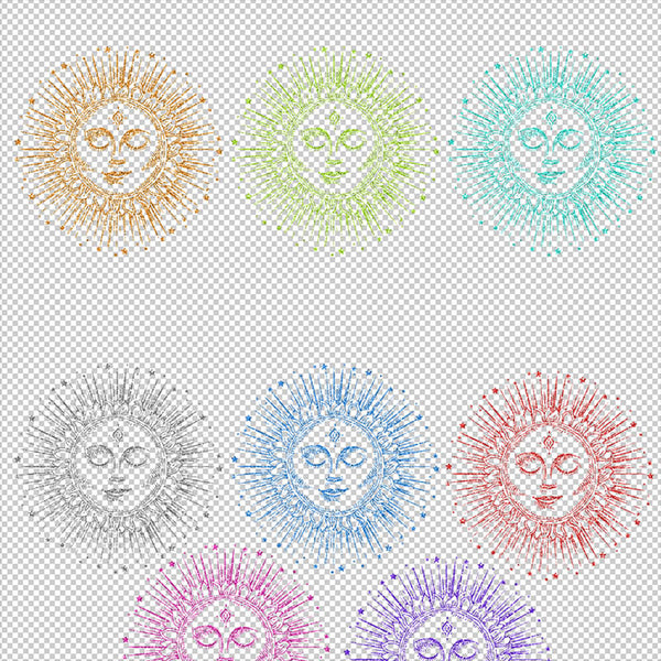 Sun with Face Glitter - 14 PNG Transparent Images - Instant Download Digital Clip art