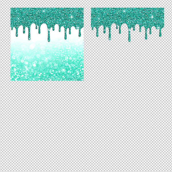 Teal And Glitter Drips - Backgrounds and Transparent Overlays - Instant Download Digital Clip art for Invitations Cards Party design Backdrop Scrapbooking Kids Crafts