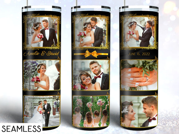 Tumbler Template Design - Black Satin And Gold Ribbon Design PNG Sublimation 20 oz Skinny Tumbler High Resolution Instant Download Full Wrap Digital