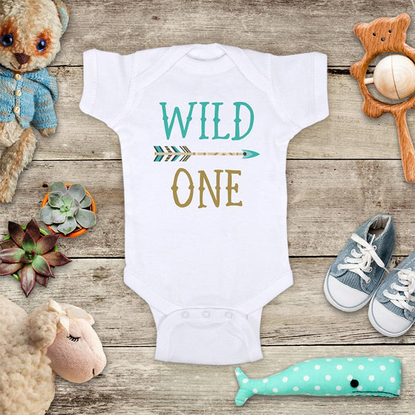 Wild One Teal and Pink or Teal and gold - hipster arrow design baby onesie bodysuit Infant Toddler Shirt Hello Handmade design 1st First Birthday Shirt