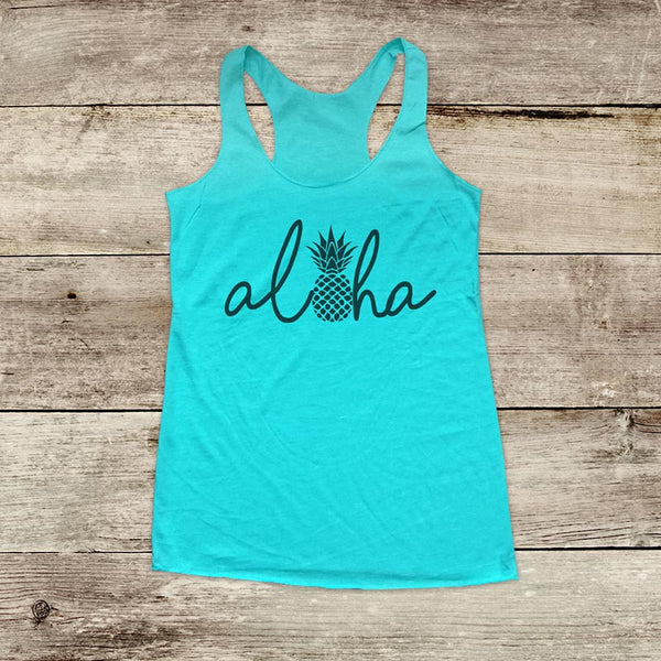 Aloha Pineapple - Hawaii Vacation - Soft Triblend Racerback Tank fitness gym yoga running exercise birthday gift