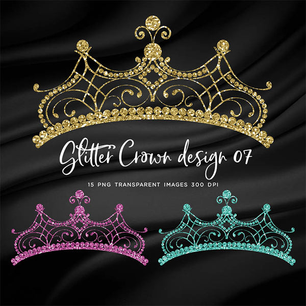 Glitter Crown 07 - 15 Different Colors PNG Transparent Images - Instant Download Digital Clip art
