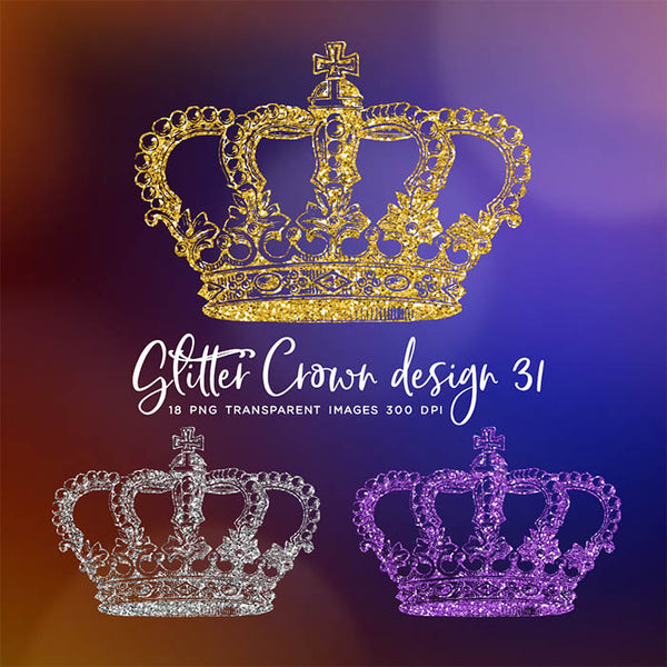 Glitter Crown 31 - 18 Different Colors PNG Transparent Images - Instant Download Digital Clip art
