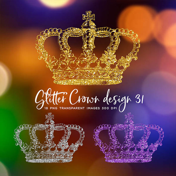 Glitter Crown 31 - 18 Different Colors PNG Transparent Images - Instant Download Digital Clip art
