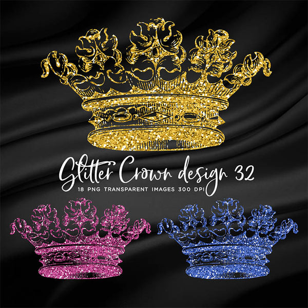 Glitter Crown 32 - 18 Different Colors PNG Transparent Images - Instant Download Digital Clip art