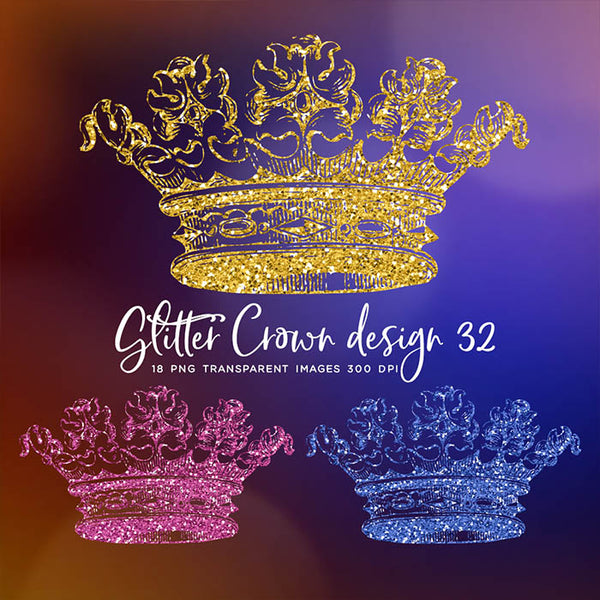 Glitter Crown 32 - 18 Different Colors PNG Transparent Images - Instant Download Digital Clip art