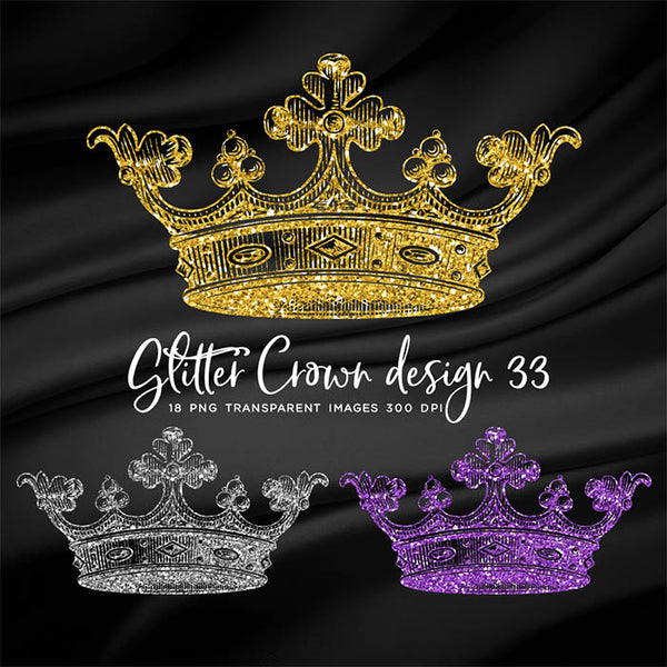 Glitter Crown 33 - 18 Different Colors PNG Transparent Images - Instant Download Digital Clip art