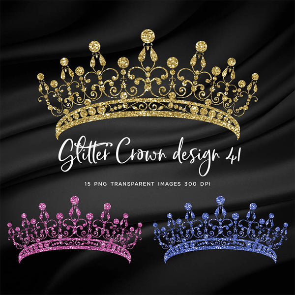 Glitter Crown 41 - 15 Different Colors PNG Transparent Images - Instant Download Digital Clip art