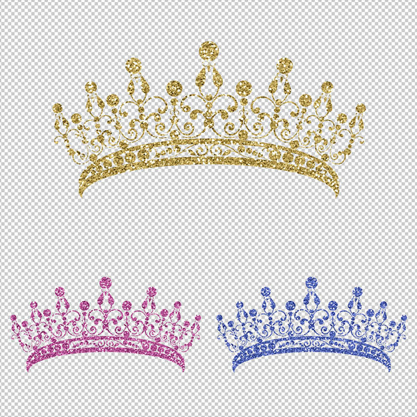 Glitter Crown 41 - 15 Different Colors PNG Transparent Images - Instant Download Digital Clip art