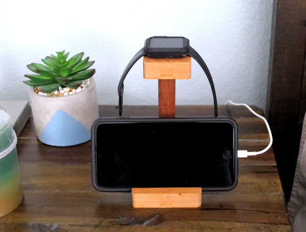 iPhone and iWatch Stand made of Solid Hardwood, Slim and efficient design, husband boyfriend birthday gift Groomsmen wedding Samsung