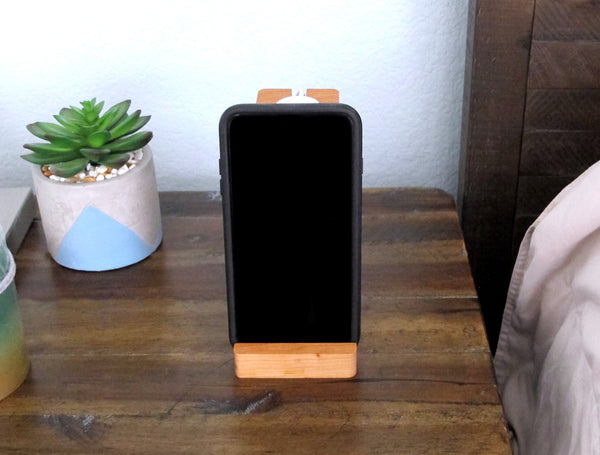 iPhone and iWatch Stand made of Solid Hardwood, Slim and efficient design, husband boyfriend birthday gift Groomsmen wedding Samsung