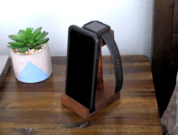 iPhone and iWatch Stand made of Solid Hardwood, Slim and efficient design, husband boyfriend birthday gift Groomsmen wedding Samsung