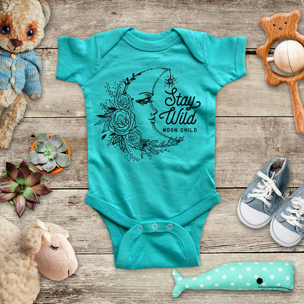 Stay Wild Moon Child Crescent Moon Flowers Hippie hipster baby onesie shirt kids Infant & Toddler Youth Soft Fine Jersey Shirt