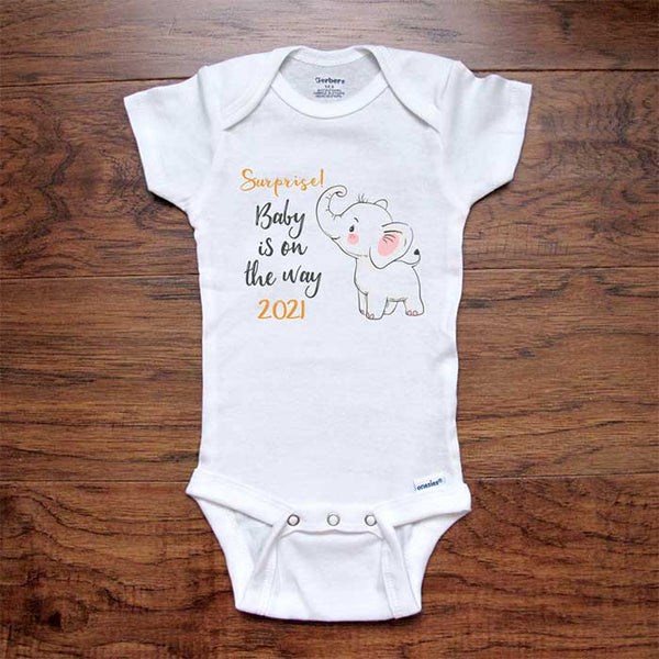 Surprise! Baby is on the Way 2026 Soon cute baby elephant baby onesie bodysuit birth pregnancy reveal announcement grandparents or daddy