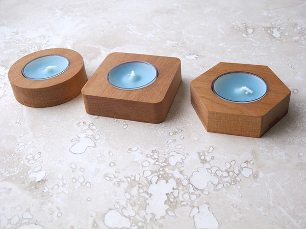 Tea Light Candle Holders Home decor Set of 3 Natural Solid Hardwood candle holder wedding bridal shower birthday gift