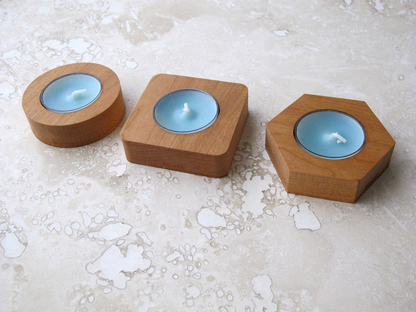 Tea Light Candle Holders Home decor Set of 3 Natural Solid Hardwood candle holder wedding bridal shower birthday gift