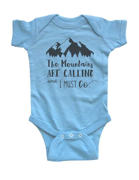 The Mountains are calling and I must go - boho camping mountains kids baby bodysuit Infant & Toddler Soft Shirt Hello Handmade