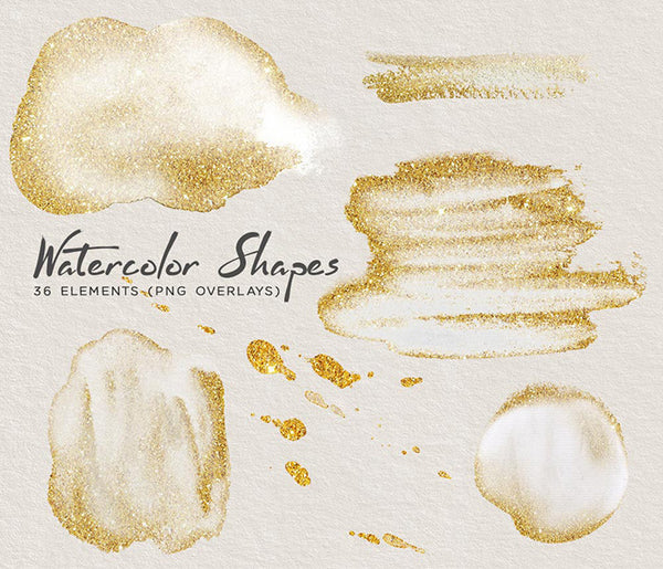 Watercolor Shapes 001 with Embellishments - 36 Hand painted Transparent PNG Overlays - Instant Download Digital Clip art