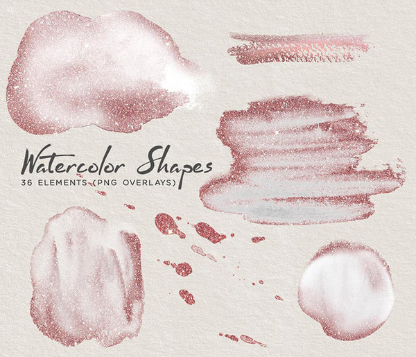 Watercolor Shapes 001 with Embellishments - 36 Hand painted Transparent PNG Overlays - Instant Download Digital Clip art