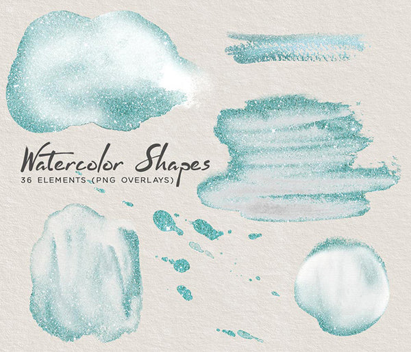Watercolor Shapes 001 with Embellishments - 36 Hand painted Transparent PNG Overlays - Instant Download Digital Clip art