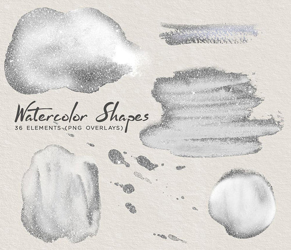 Watercolor Shapes 001 with Embellishments - 36 Hand painted Transparent PNG Overlays - Instant Download Digital Clip art