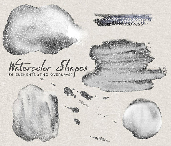 Watercolor Shapes 001 with Embellishments - 36 Hand painted Transparent PNG Overlays - Instant Download Digital Clip art